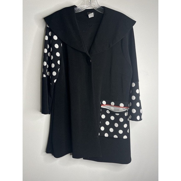 Opera Tunic Top Blouse Size Small Zip up Black Polka dots Pocket - Picture 1 of 10